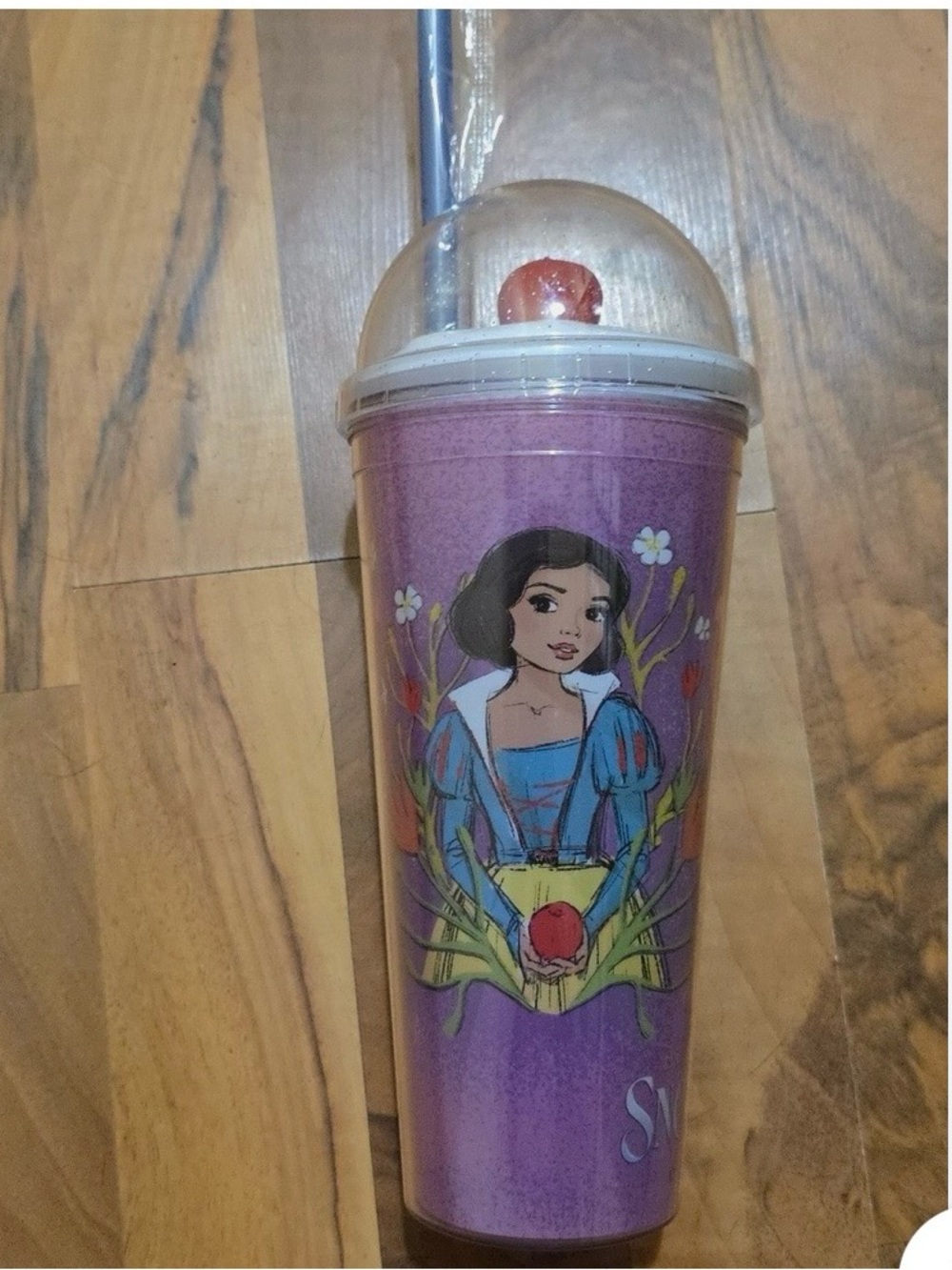 Snow White & Evil Queen Movie 2025 Tumbler Movie Red Apple in Lid w/Blue Straw - Picture 3 of 5
